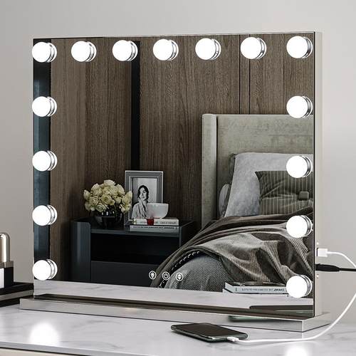 网红带梳镜台式桌面无品牌/led灯泡方形化妆镜家妆妆用宿舍美补灯