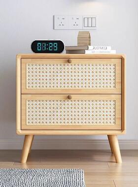 藤编头柜实木樱桃胡桃木原木网48623色床日式木红民宿诧寂风木制