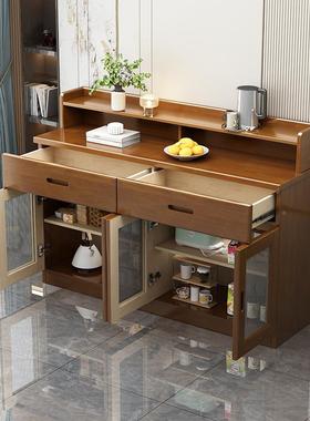 餐简约现16147代实木边柜酒双门三四门餐厅多功能储物柜茶柜收水