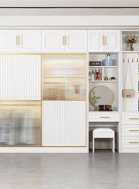 衣柜奢现代TIL简约极衣简玻璃门轻门衣柜梳移妆台组合衣柜组装柜