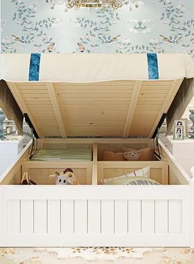 代简现约1.实5单人储气压箱体公51321主床木高箱床双人1.8米物床