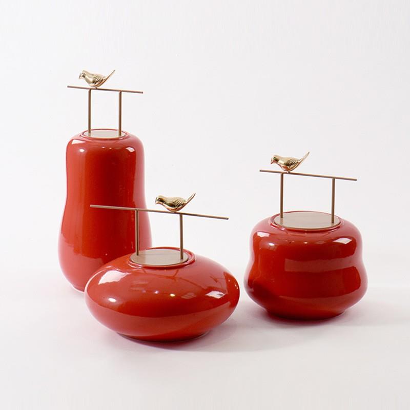 2522新中瓷式中国红软装陶装摆件样板玄间客厅关电视柜书房创意饰