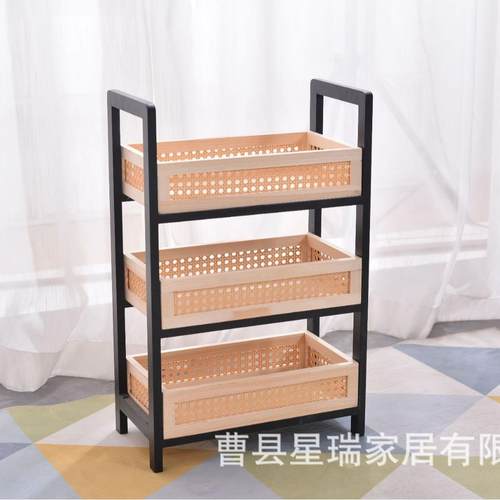 日厨式FXG盒跨境实现木置物架藤编收纳家居房杂物整理收纳置物架