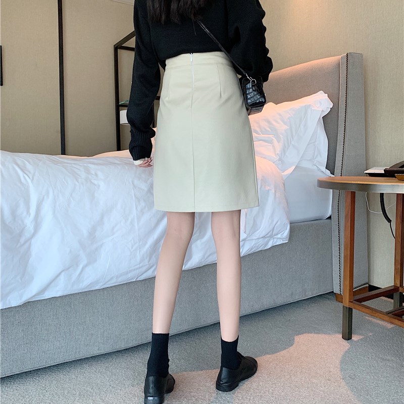 大码皮裙半身裙女秋冬2021新款胖mm高腰开叉a字中裙包臀裙一步裙