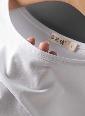 纯棉白色短袖t恤女夏季2025新款宽松大码中年妈妈夏装中老年上衣