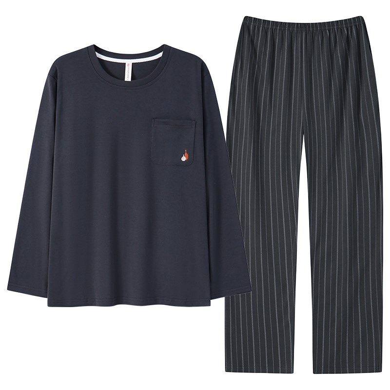 睡衣男士纯棉2024年新款中年爸爸春秋薄款长袖大码男款家居服套装