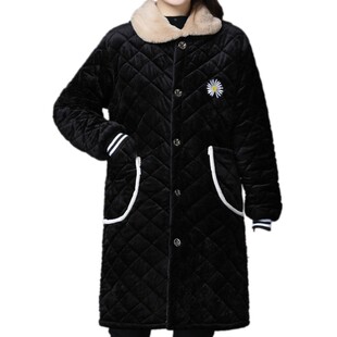 冬新款加绒加厚罩衣女外穿围裙不带帽中长外套毛领妈妈装居家棉服