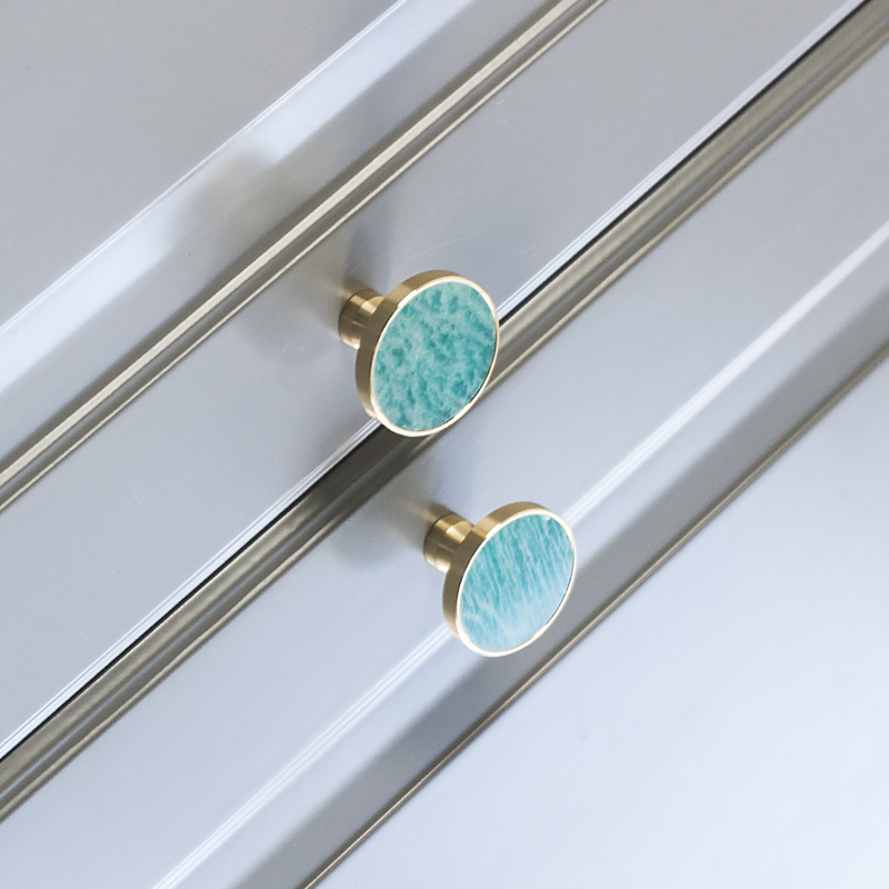 硕南北欧天然大理石金色黄铜拉手轻奢厨房家具衣柜门创意圆把手