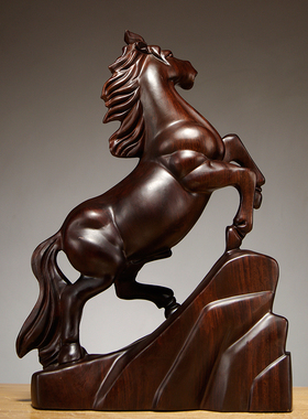 黑檀木马雕刻摆件实木质马到成功工艺品家居客厅装饰店铺开业送礼