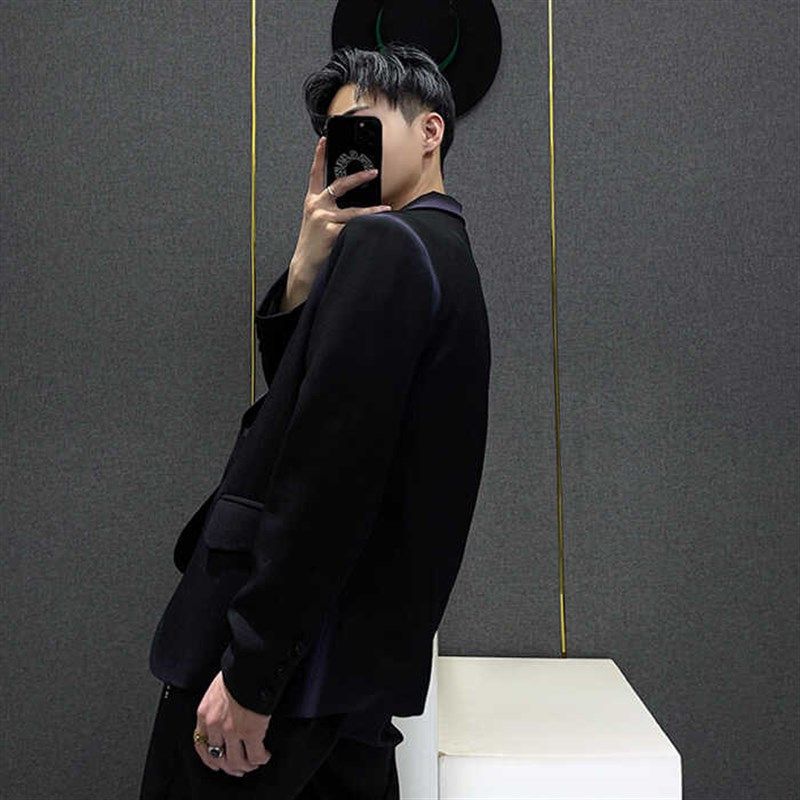 春秋款黑色渐变西装男士宽松美式休闲设计感西服外套男高级感气质