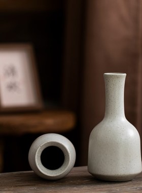 景德镇白色小花瓶复古怀旧粗陶花器民宿酒店样板间桌面装饰品摆件