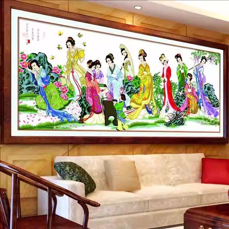 纯手工十字绣成品梦红楼十二金钗琴棋书画红楼群芳美女图客厅带框