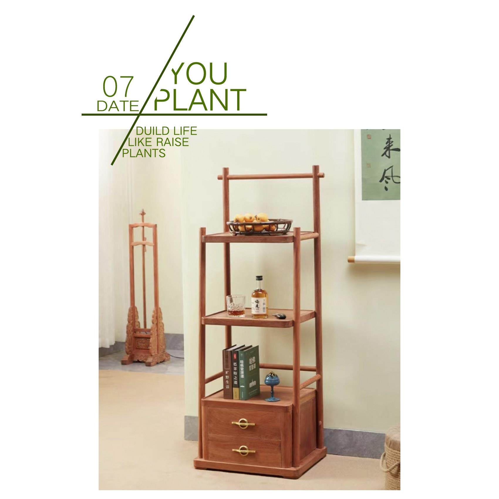 缅甸花梨木花架展示架实木新中式仿古花几置物架子客厅花盆架。淘