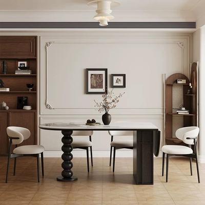 墙色复古风椭圆形折叠餐桌可靠小户型黑用简约现代家实木岩板VIR