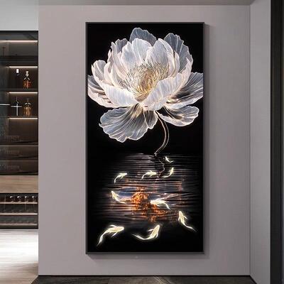 气生财玄关装饰画轻奢鱼图入MY-05260和带灯壁画高户档荷花走九廊