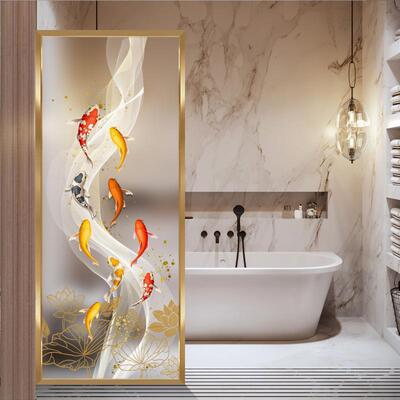艺术腾玻璃隔断厅轻奢铁mj-21041艺客入户锦鲤图装饰挡遮屏风玄关