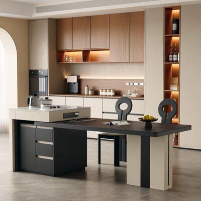 意式新BJI款轻奢岩岛台餐桌一体简缩约家茶用小户型板多功能伸泡饭桌