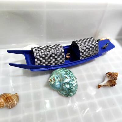 浮江南绍兴水乡乌篷塑料小船船5898鱼塘舟水上鱼缸装饰小小摆件漂