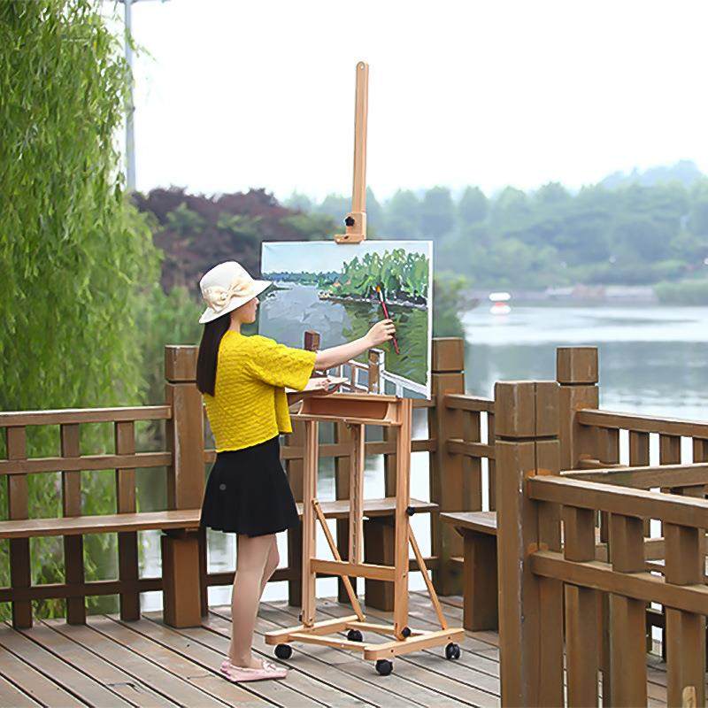 双771丰画材W02B落摇地画架W02万向轮滚轮双杆DHJ1平D衡双用3DHJ