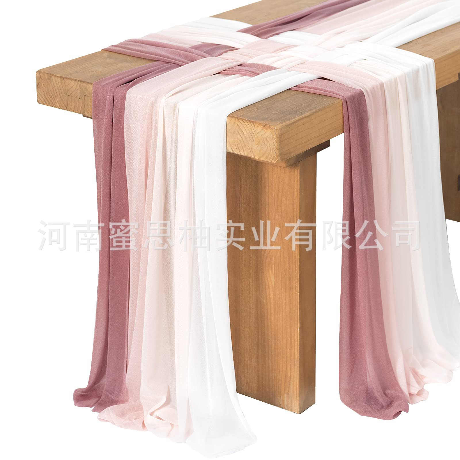 拼色珍珠雪纺婚礼派对桌旗
