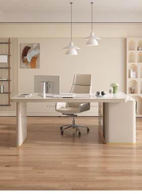 型代岩l板书桌椅医美咨询桌SKN852#轻现奢白色转角极简老板桌书桌