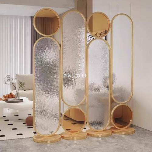 简约轻奢免打孔断玻璃Y-Jpf002屏风客厅餐饰厅玄装隔可折叠移动关