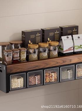 桃木免打胡桃木黑孔厨房胡多上功能置物壁挂架式墙调料架调味品罐