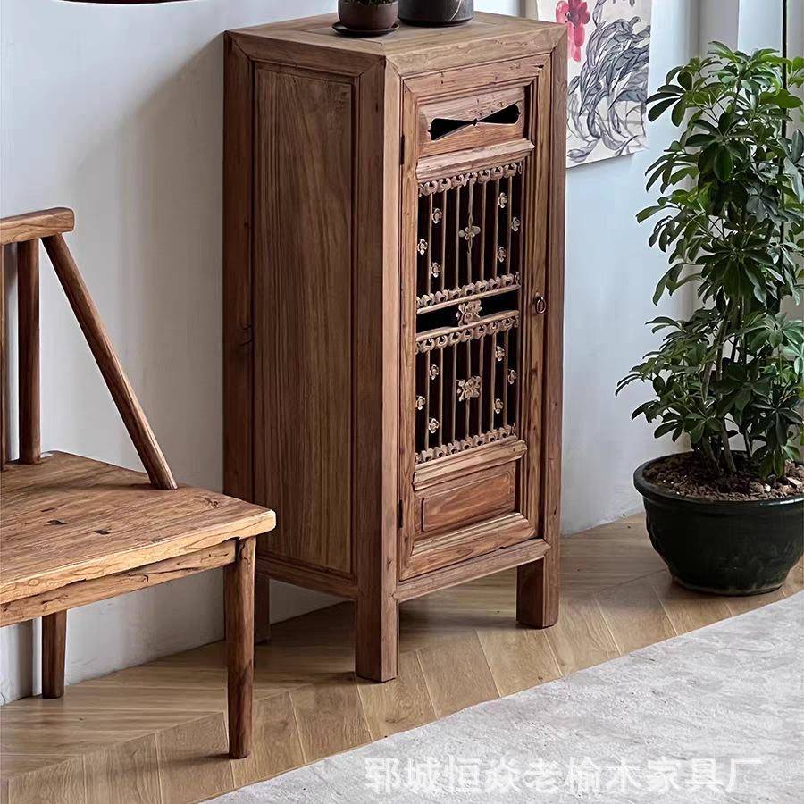 老榆木花雕柜餐边中式花2024.1.5窗边柜柜旧木储藏民宿茶室收纳柜