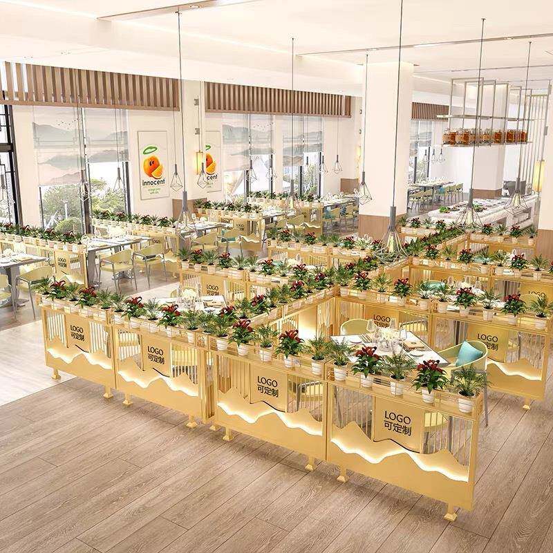 餐厅饭店餐厅铁艺矮屏风绿植花槽架隔卡座断围护栏酒吧过道装隔饰