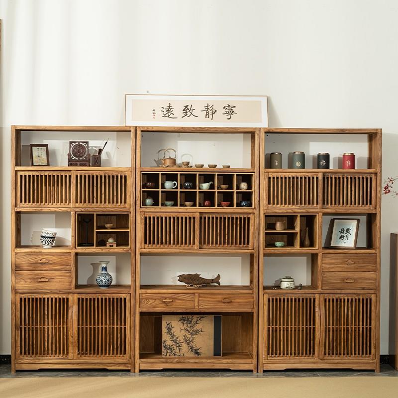 老榆架木宝阁博古架实木家用置物客多厅VIS角柜展示柜房茶具收书