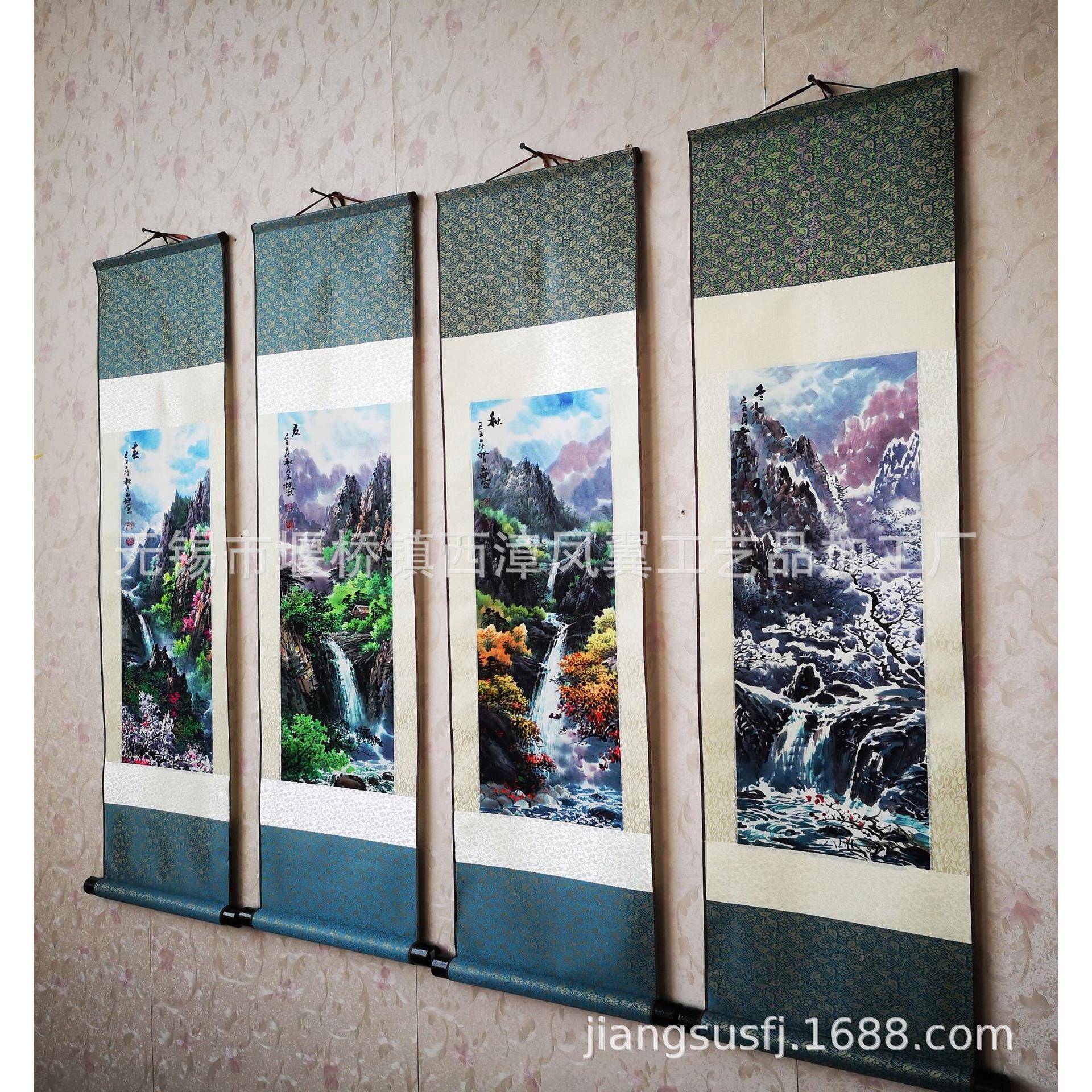 居装饰轮工笔四条屏四季回春夏秋冬T07丝绸卷轴画家挂画制作