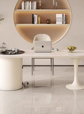 桌现简约代GJR岩板茶桌书桌一体两用奶油风办公室洽谈轻奢夫泡茶