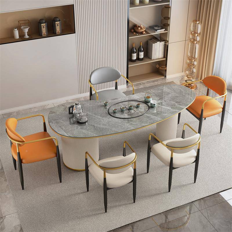 现代壶约岩板茶桌椅组合茶台岛茶台岩板面客厅烧水一MBJ体办简公