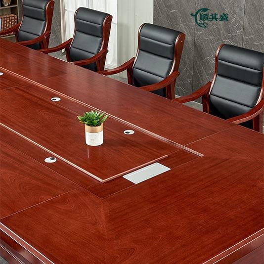 CP030新中式会议桌油漆公贴木皮会议洽现谈长桌代简约会议客室会