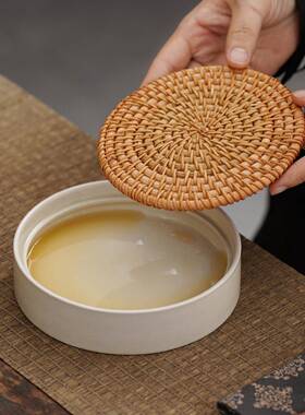 陶瓷养壶承茶日具储干泡TOW台茶盘托盘水藤手工式编托盘建水茶道
