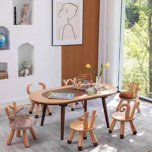 幼儿木桌椅组合简约绘本阅读园活动现区实代儿童78798动物创意小