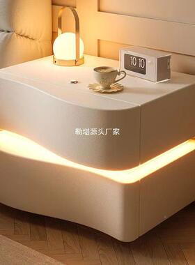 02床5奶油风头柜卧室创意家用新款现代2简约实KRG木床边收纳新款