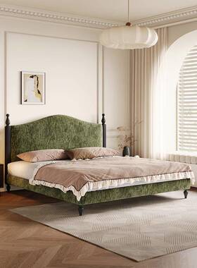 ?法式古艺床现代简复约主布雪卧尼尔绒布MIW奶油绿色中古风双人齐