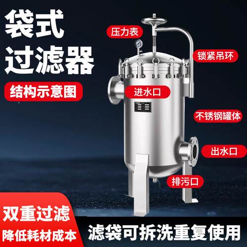 304不业锈钢过袋式滤器工用布袋多袋式滤器过泥沙井QUD水精密过滤