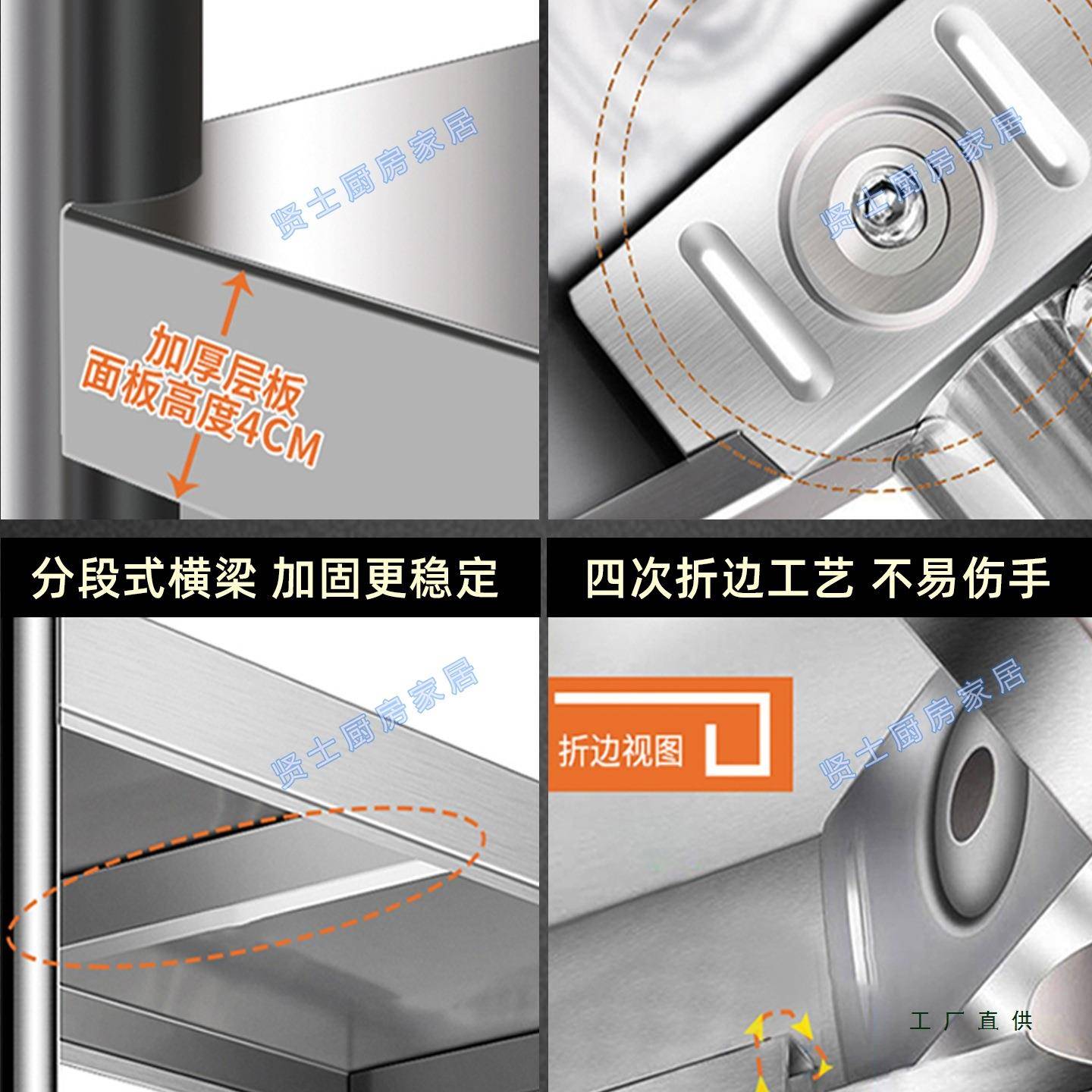 厨房不锈钢商置物架工作台F96J6TMH立架层台用冰箱台面架收纳饭店