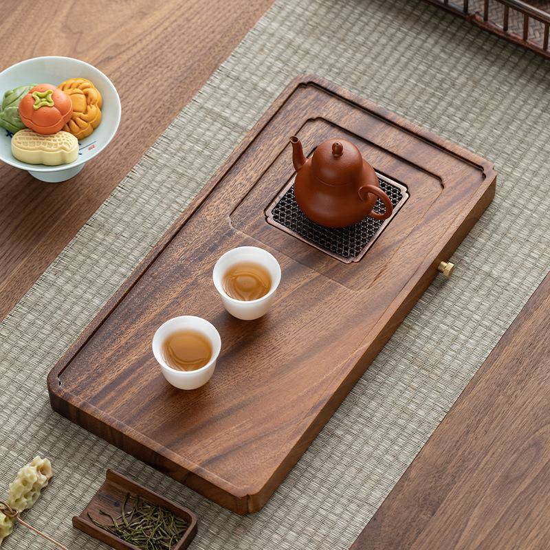 胡木茶盘用整块实木壶泡承干湿双小型盛水干泡茶台排桃水福茶托盘