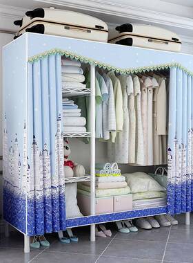 7K管衣柜简易布衣柜双人钢加粗RIJ加钢固全架加厚艺挂衣布橱简约