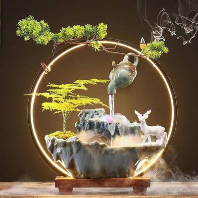 流水BGP办财公室泉摆件假山招喷循环家居客厅桌面开业生财乔迁送