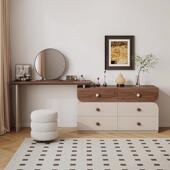 色亚现悦保jgg 中古风梳妆台胡桃木小户型环实木梳 001代伸缩新款