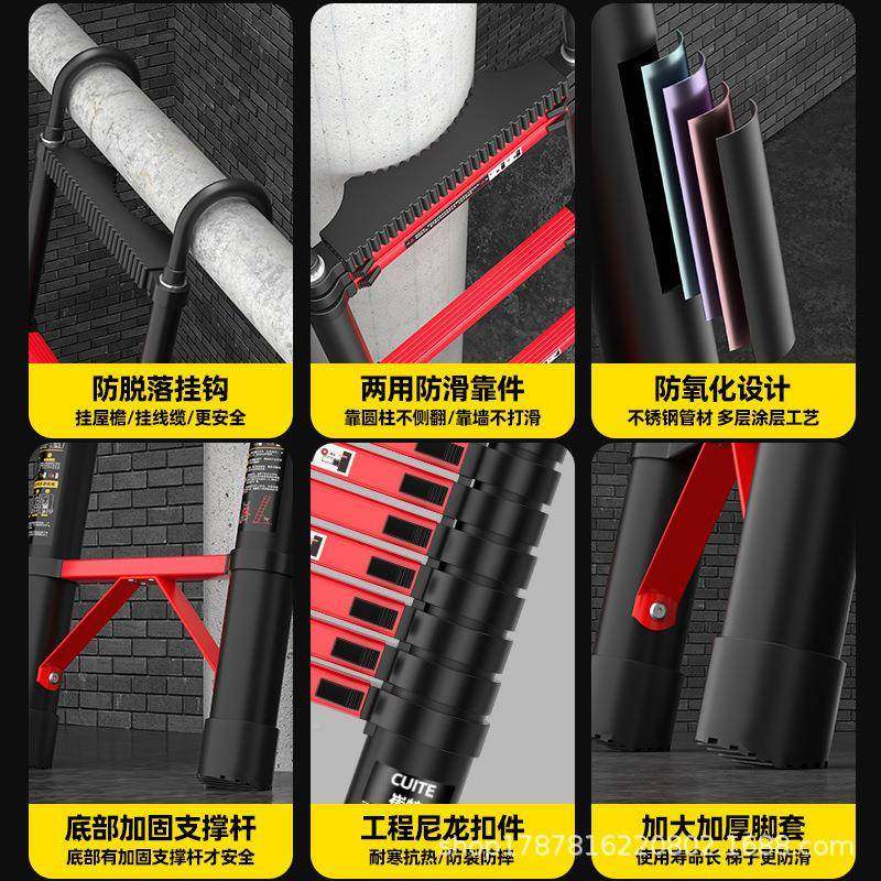 加厚梯碳钢升伸缩梯人VBW字降折叠梯家用多功能工楼竹节梯程子