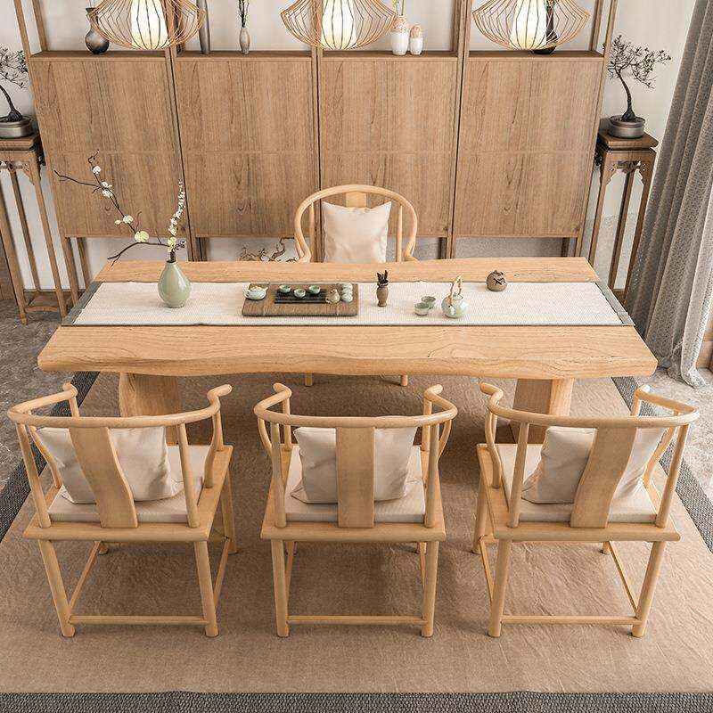 新中式实木茶桌茶室司谈板洽泡茶桌公家用客厅禅大RLU意茶桌椅组