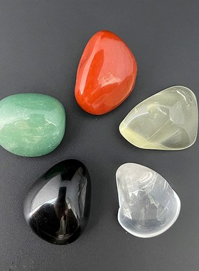 天然五行石摆件水晶五色石一套聚宝盆家居客厅办公室桌面装饰品