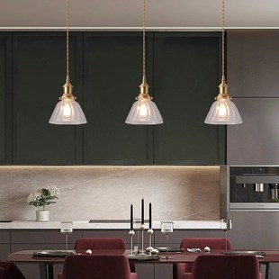 北欧loft复古黄铜玻璃吊灯简约个性 酒吧餐厅过道吧台床头灯具 时尚