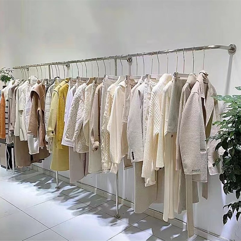轻奢女装店童装服装店落地壁挂式展示陈列货架上墙专用不锈钢衣架