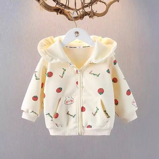 女宝宝加绒外套秋季小童加厚上衣婴儿衣服女童秋冬天连帽夹克开衫
